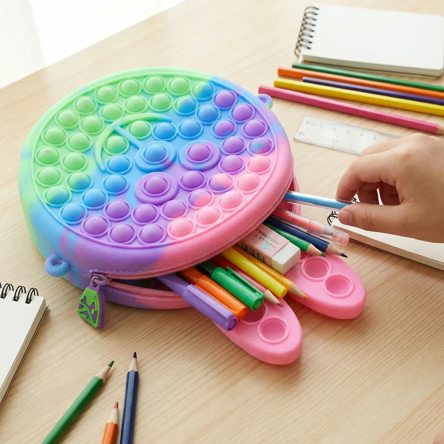 Cute Caterpillar Shape Pop It Silicone Pencil Pouch (1 Pc) - Detailed Feature View 3