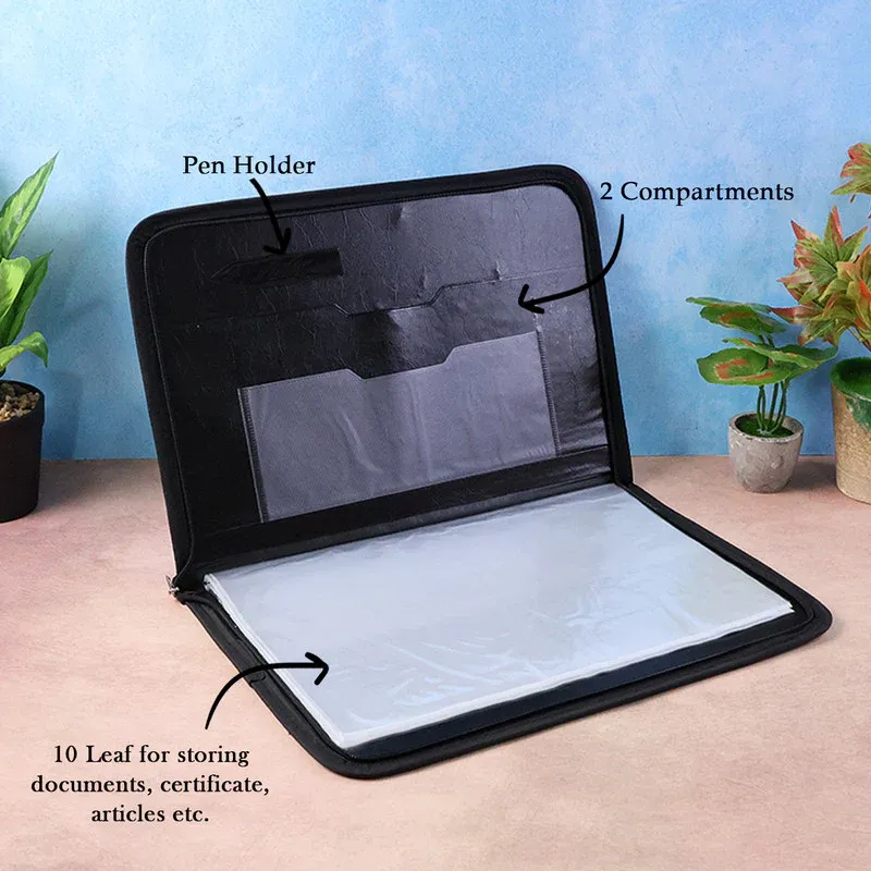 Aerotix A4 Portfolio File with Zipper - 10-Leaf Document Organizer - Detailed Feature View 1
