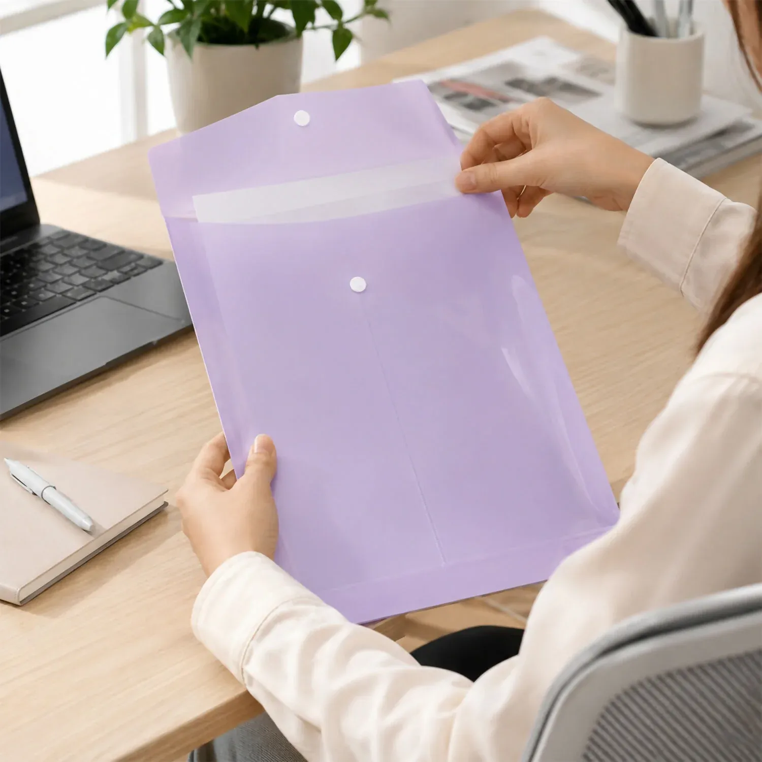 Pastel A4 Vertical Document Folder with Button Closure - Mix Colour - Detailed Feature View 1