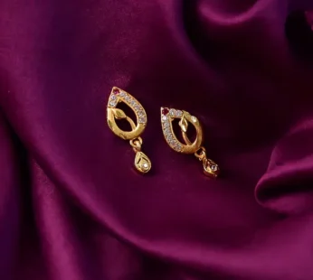 Gold Teardrop Earrings with Ruby & Crystal Drops