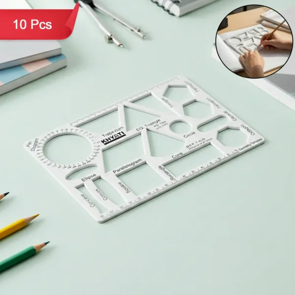 Khyati Multipurpose Geometry Drawing Template with 16 Shapes, Stencil for Technical Drawing (10Pcs)