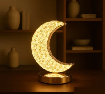 Golden Crystal LED Moon Lamp – 3 Color Modes (White, Warm & Natural Light) – Elegant Crescent Night Light for Bedroom, Table Decor, or Gift – USB Rechargeable Touch Control Moonlight Lamp