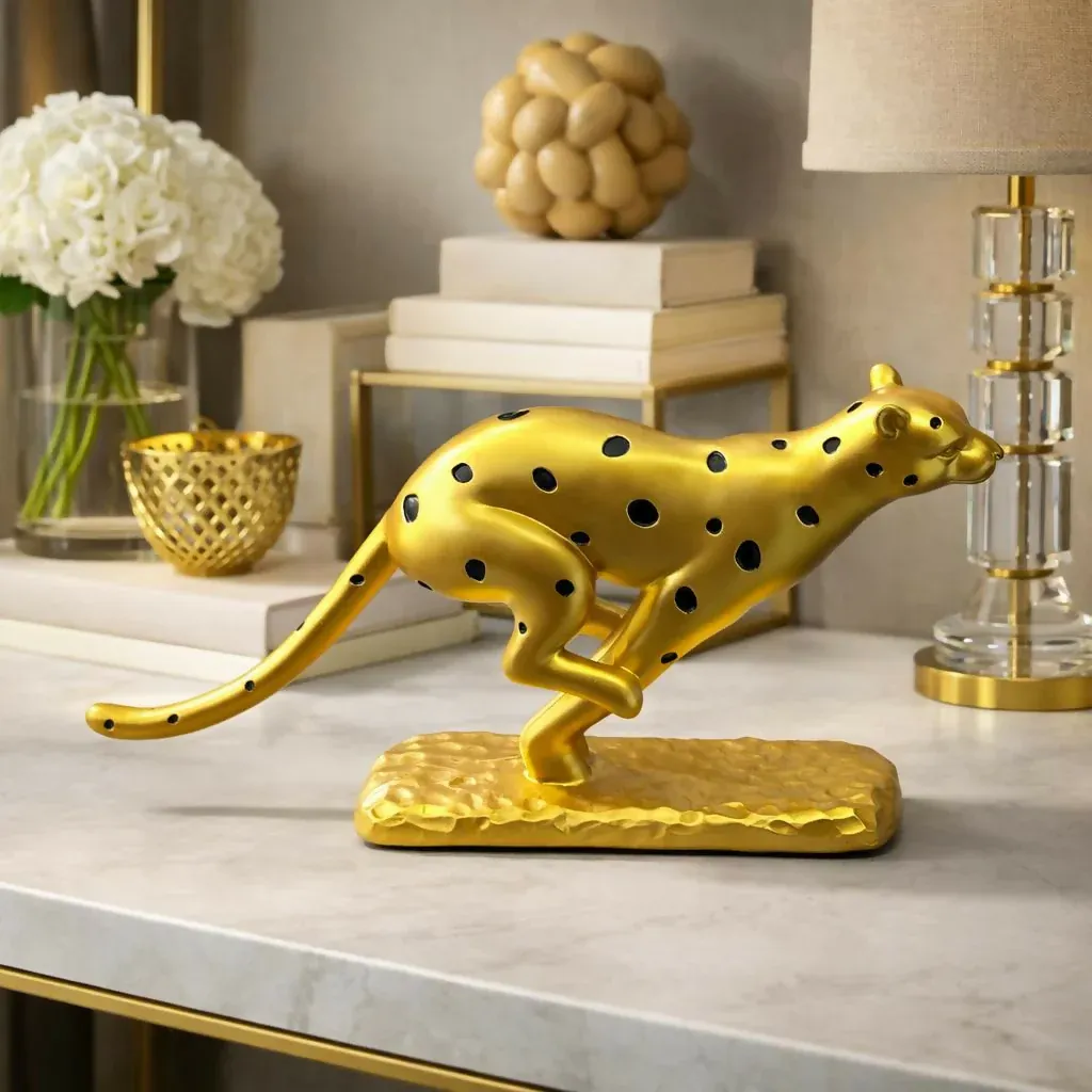 Running Leopard Showpiece Statue - Elegant Home & Office Decor - Detailed Feature View 1