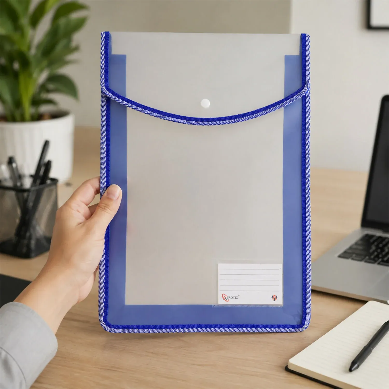 Premium Stitched Border Document Folder A4 Size with Button Lock & Label Holder - Detailed Feature View 3