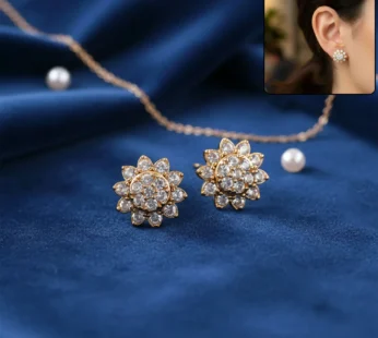 Elegant Floral CZ Stud Earrings with Gold Tone Finish for Daily & Party Wear Women