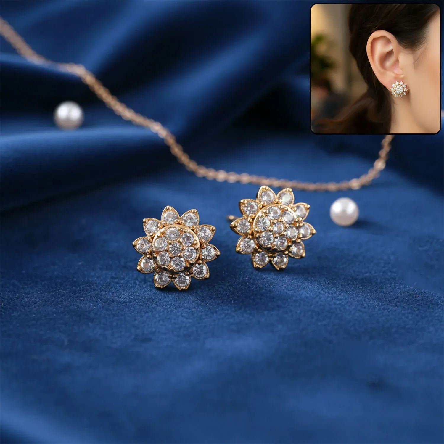 Premium Elegant Floral CZ Stud Earrings with Gold Tone Finish for Daily & Party Wear Women - Buy Online at Alikart