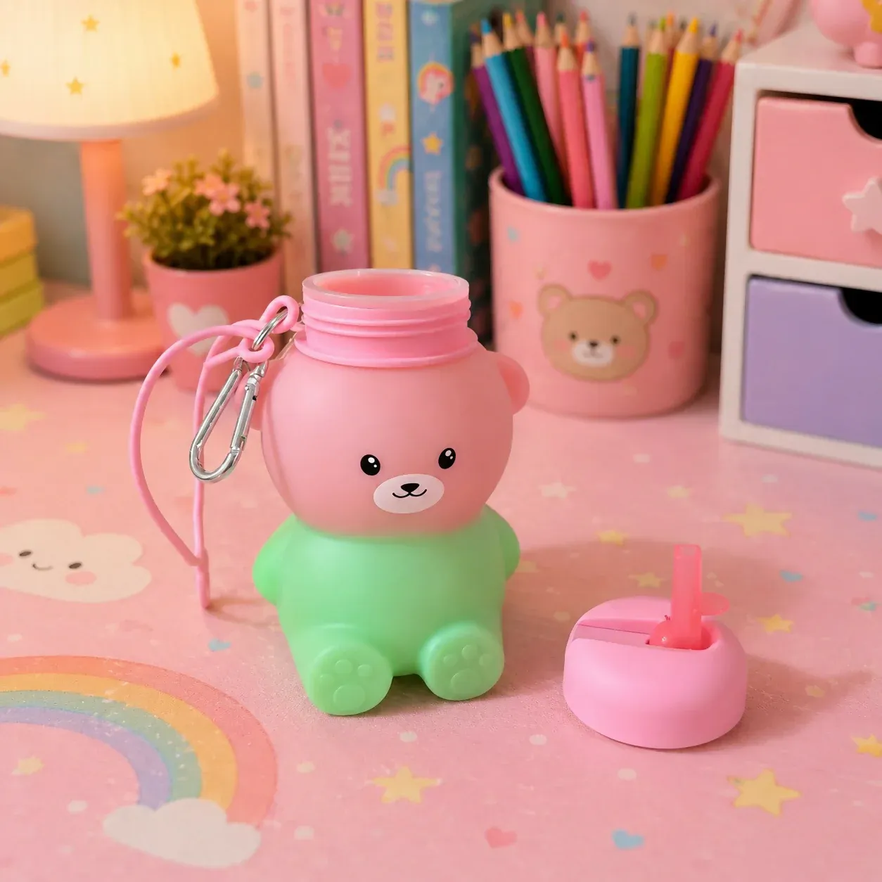 Premium 600 ML Cute Bear Shape Kids Water Bottle with Carry Loop (Color may vary 1 PC) - Buy Online at Alikart