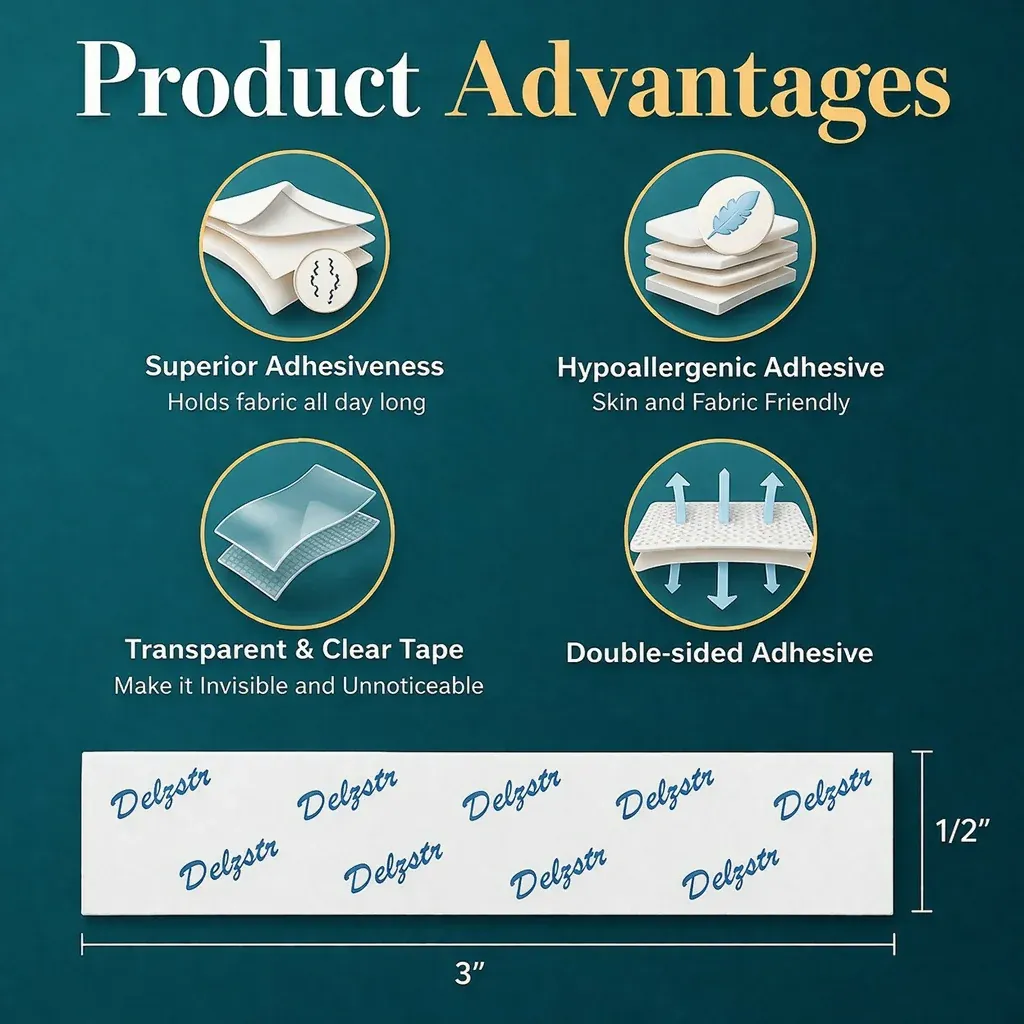 Double Sided Clothing Tape Strips for Fabric & Skin Hold - Detailed Feature View 3