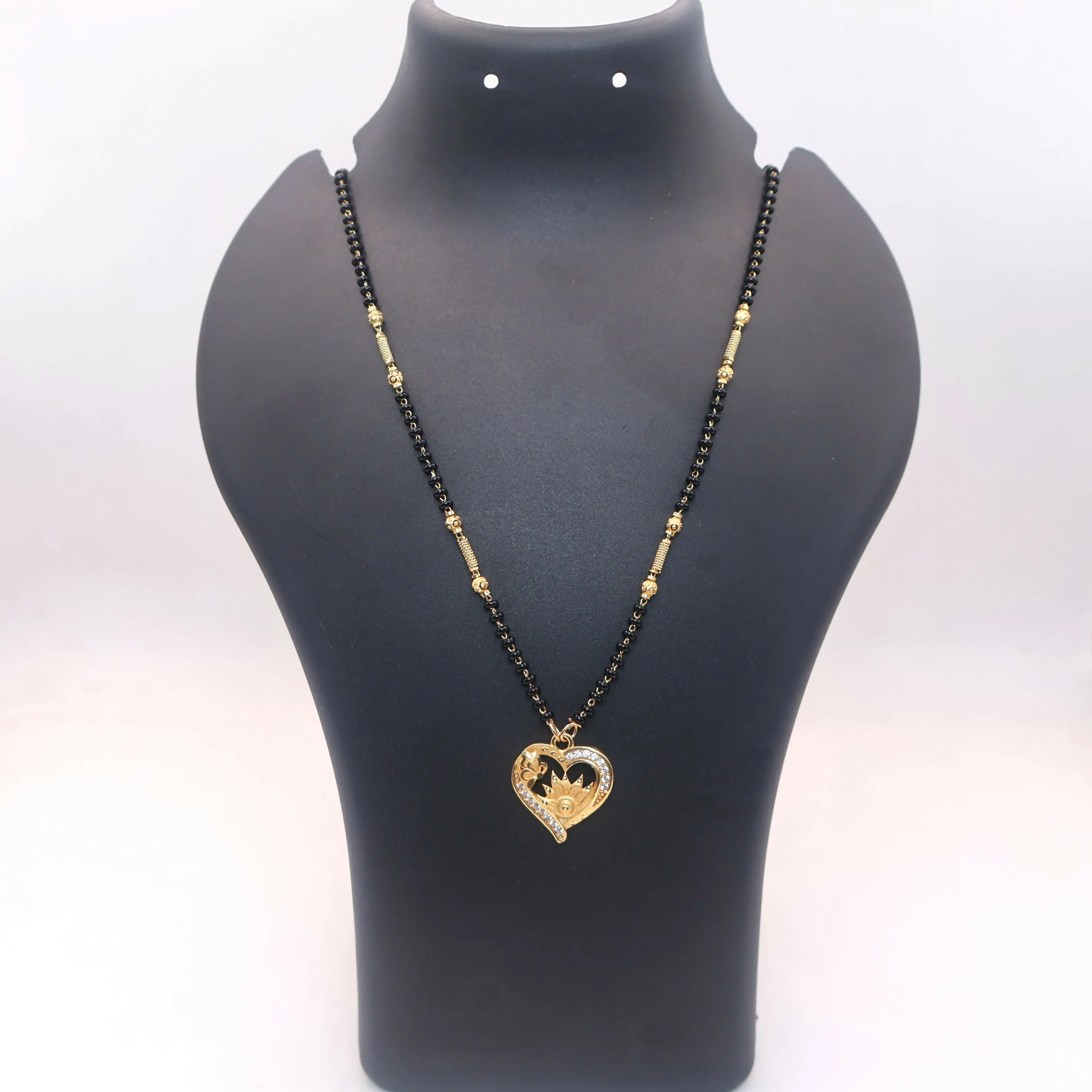 Gold-Plated Heart & Floral Mangal sutra with AD For women - Detailed Feature View 2