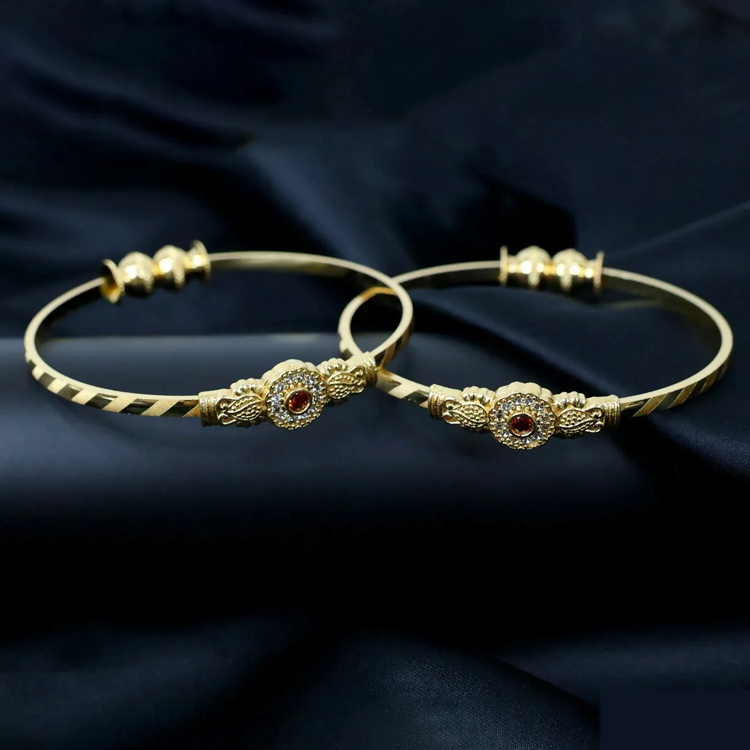 Elegant Floral Bangles with Stone and Beaded Accents - Detailed Feature View 2