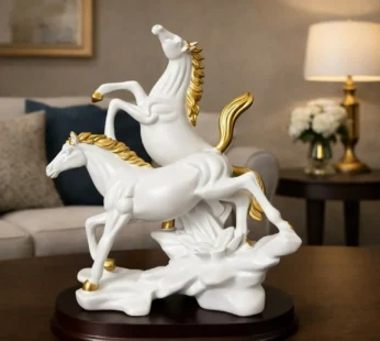 White Gold Dual Horse Statue for Elegant Home Decor
