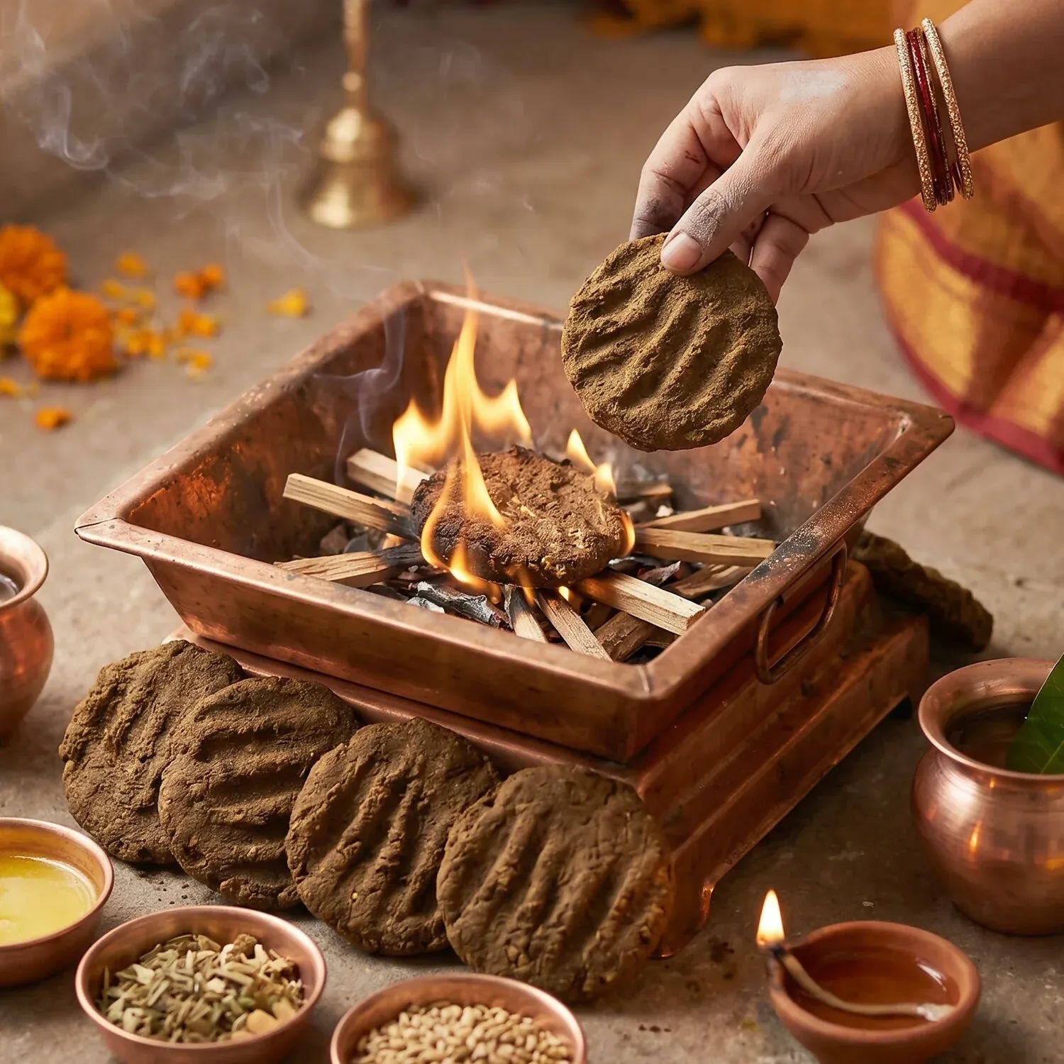 Cow Dung Cakes for Havan Puja Sambrani Dhoop Uple Ritual Use (1 kG) - Detailed Feature View 3
