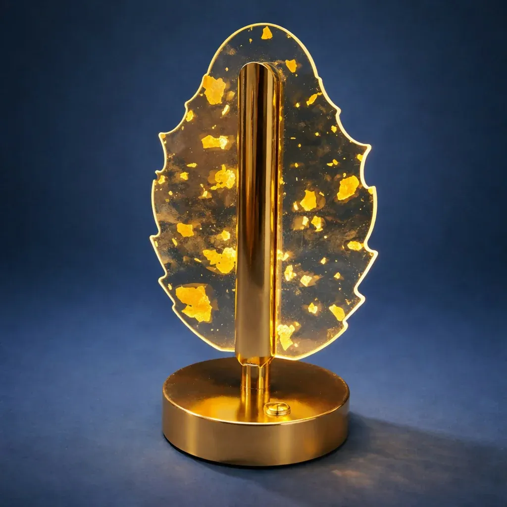 Leaf Design Crystal Table Lamp with Warm Glow Decorative Light (Pattern may vary) - Detailed Feature View 1