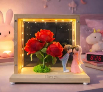 LED Wedding Couple Showpiece with Flower Frame | Decorative Table Lamp (Design may vary)
