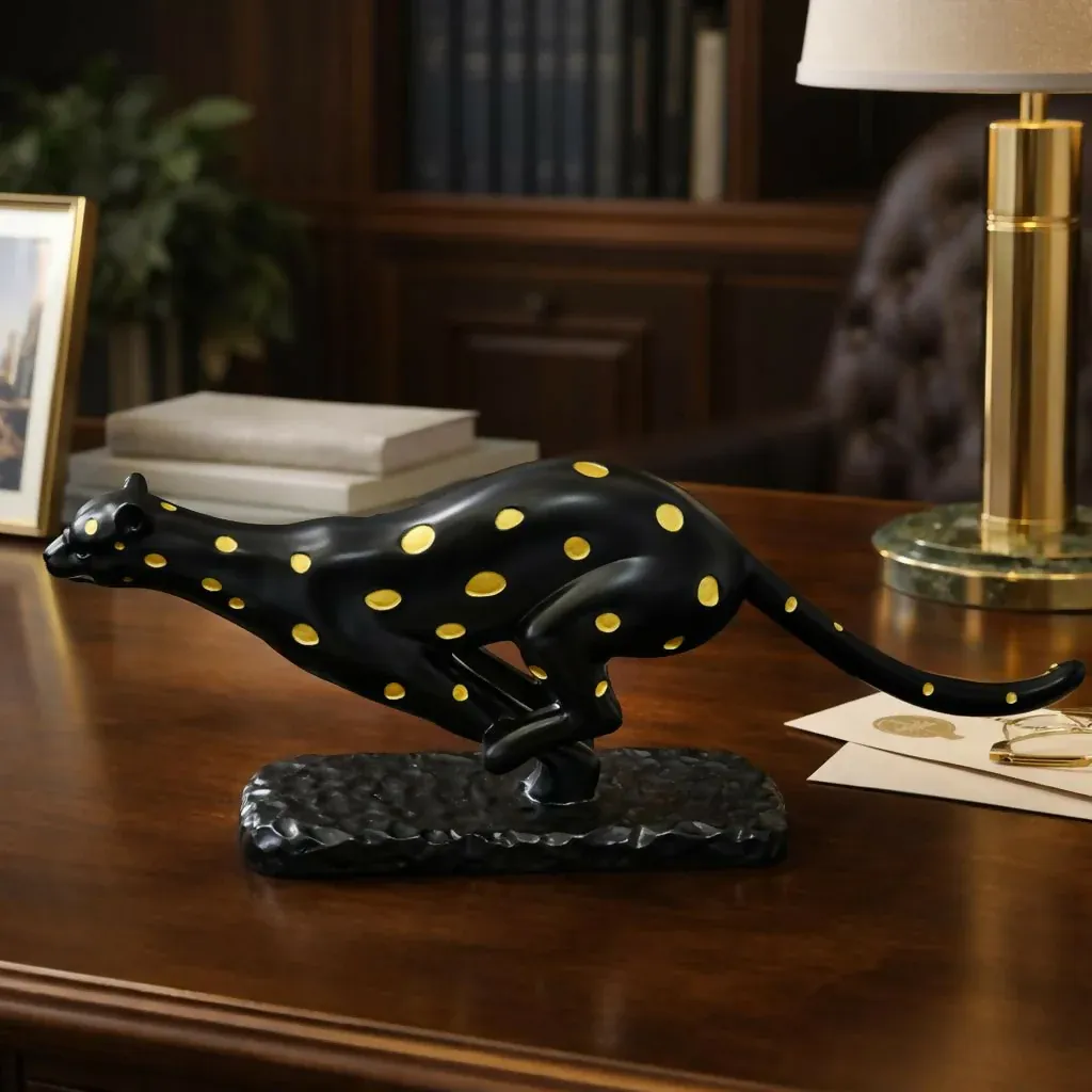 Running Leopard Showpiece Statue - Elegant Home & Office Decor - Detailed Feature View 2