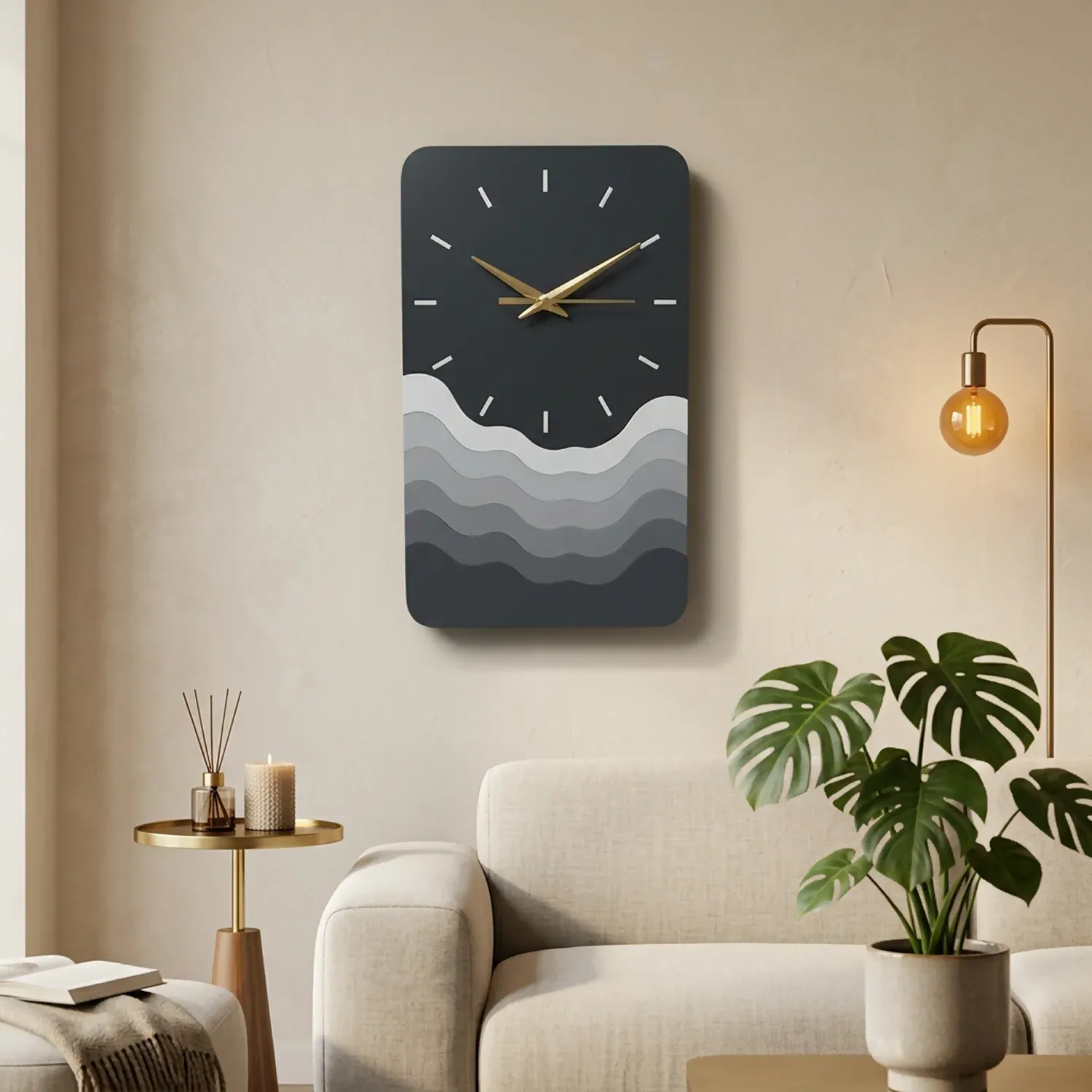 Modern Minimalist Wave Wall Clock | Silent Decorative Wall Clock for Living Room, Bedroom & Office - Detailed Feature View 1