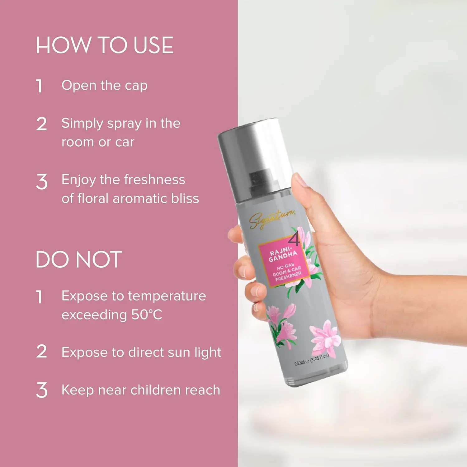 Signature Rajnigandha Floral Room & Car Freshener Spray 250ml - Detailed Feature View 2