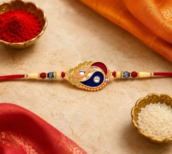 Elegant Enamel Rakhi – Paisley Design with Gold-Tone Embellishments