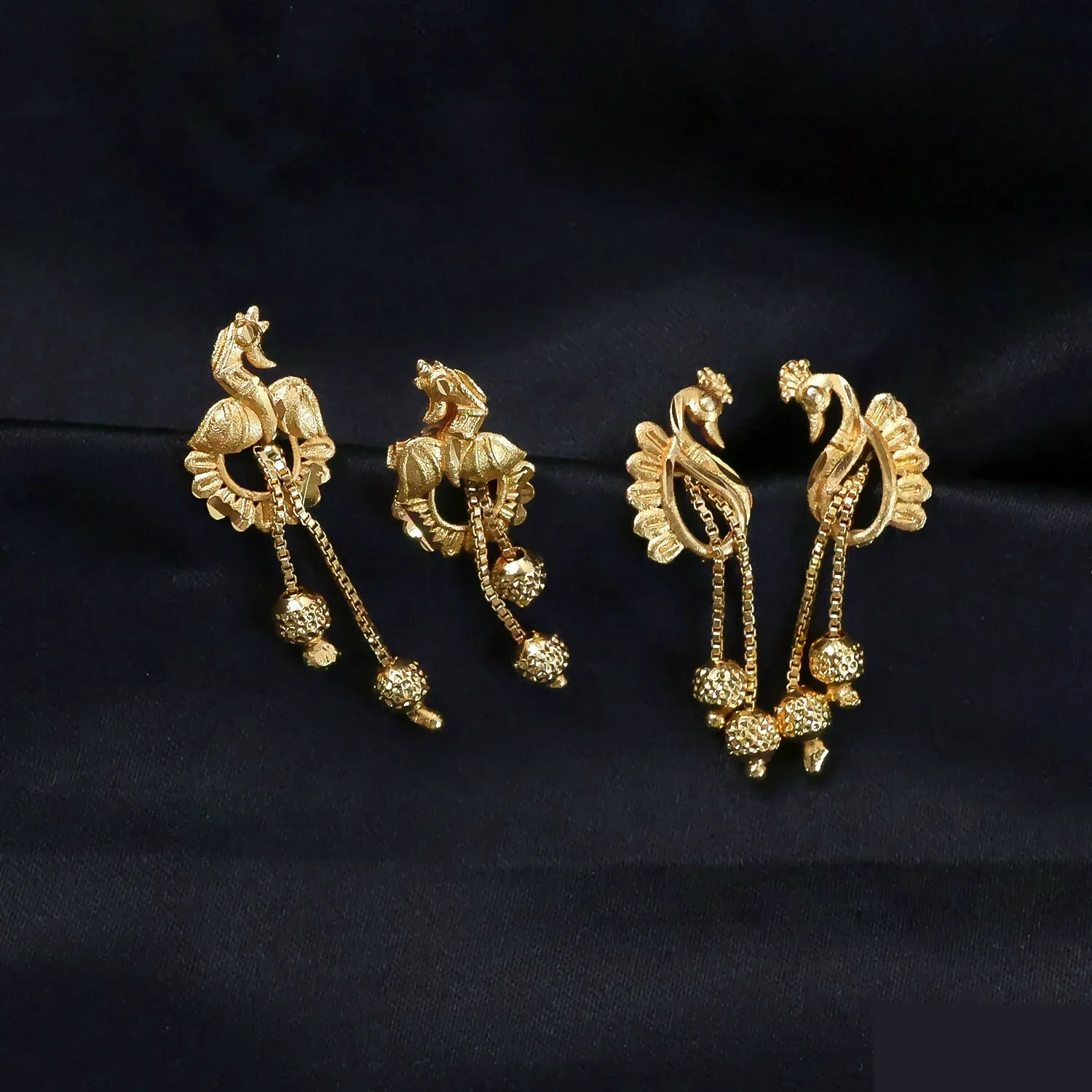 Classic Peacock Gold-Plated Dangling Earrings for Festive Wear (2 Pair) - Detailed Feature View 3