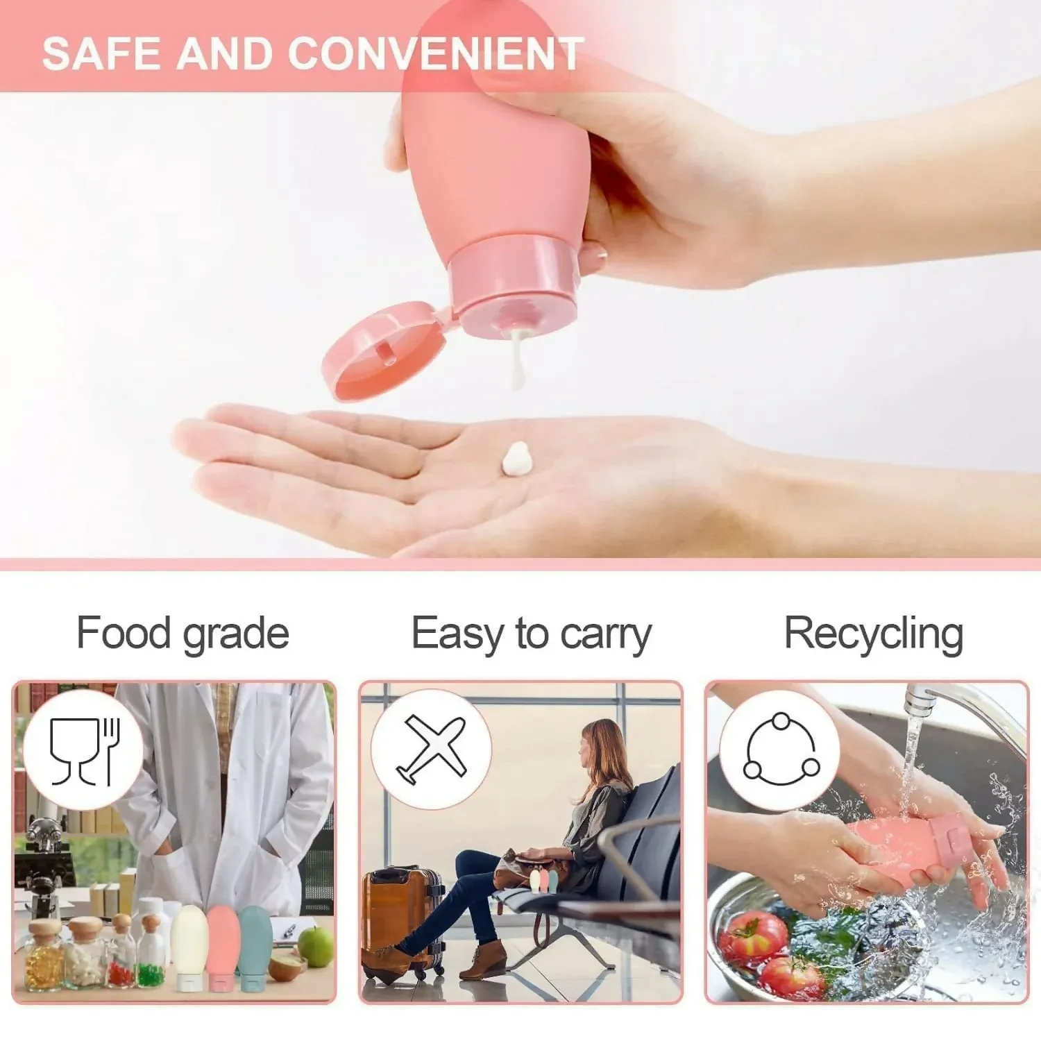Travel Bottle Set of 3 for Toiletries – Leak-Proof Silicone 60ml - Detailed Feature View 1