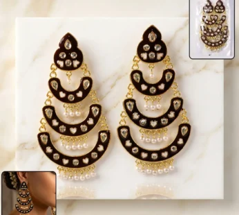 Heavy Maroon Layered Chandbali Earrings with Pearl Drops