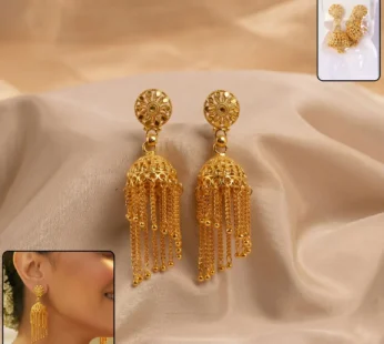 Golden Chain Tassel Jhumka Earrings – Stylish Party Jewellery for Women