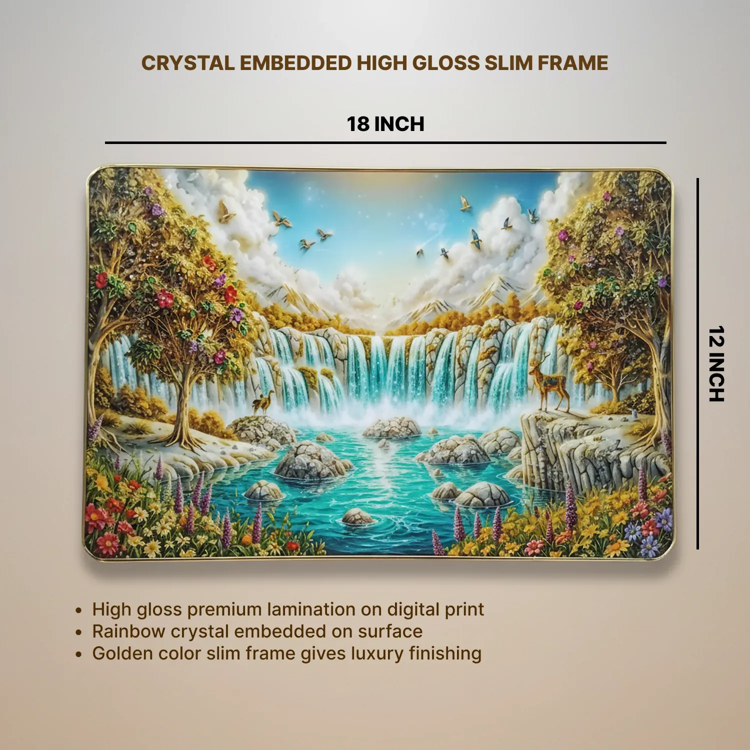 Premium 3D Waterfall Wall Décor with Golden Frame - Detailed Feature View 6
