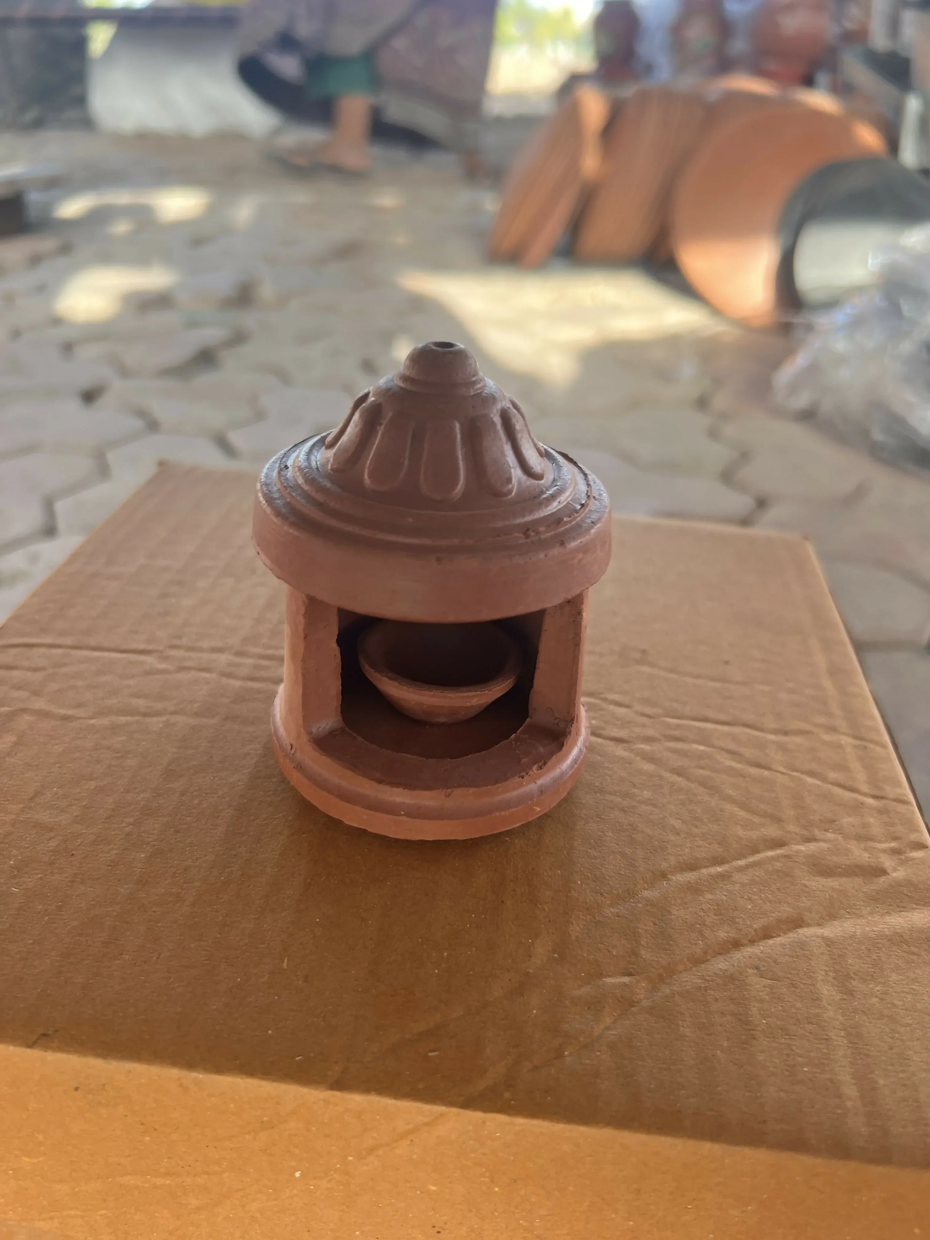 VedicHome Terracotta Clay Diya Lamp with Protective Hut Cover - Detailed Feature View 4
