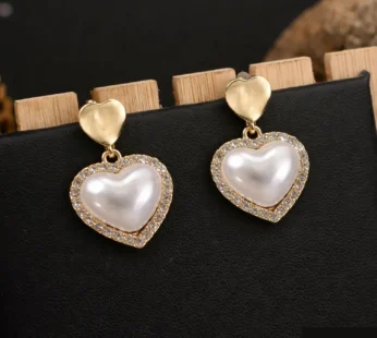 Korean Style Heart Pearl Drop Earrings for Women & Girls