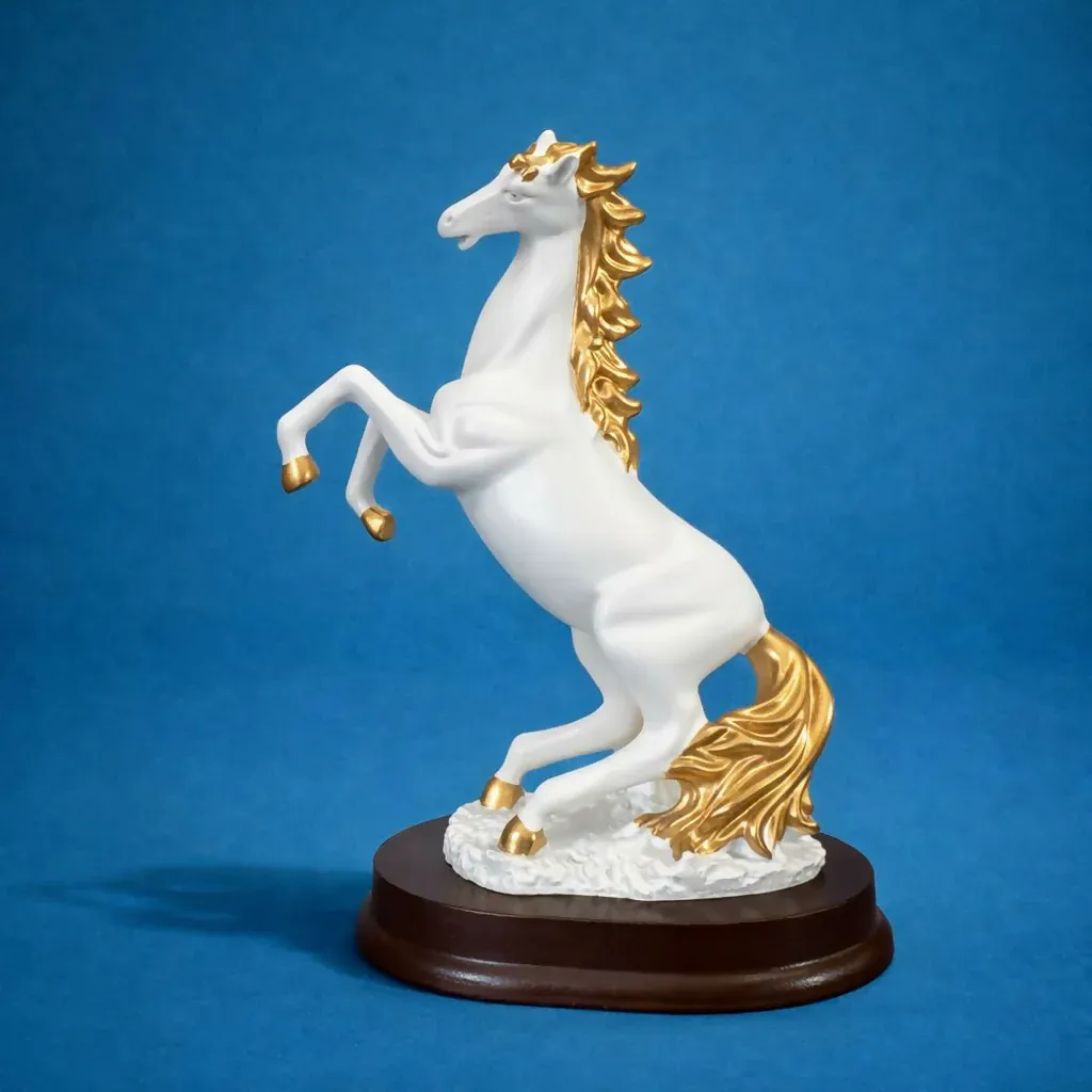 White Elegant Horse Showpiece Statue for Home Decor Tabletop - Detailed Feature View 1