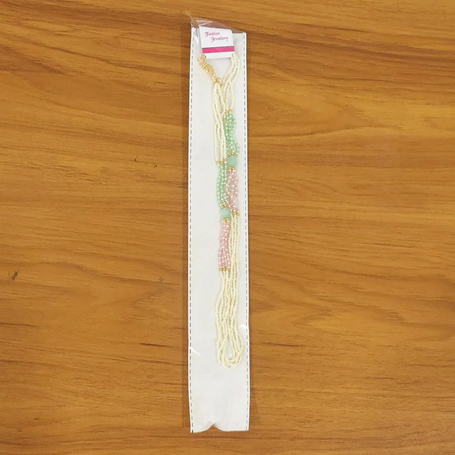 Layered Pearl Mala Necklace with Pastel Green & Pink Beads - Detailed Feature View 5
