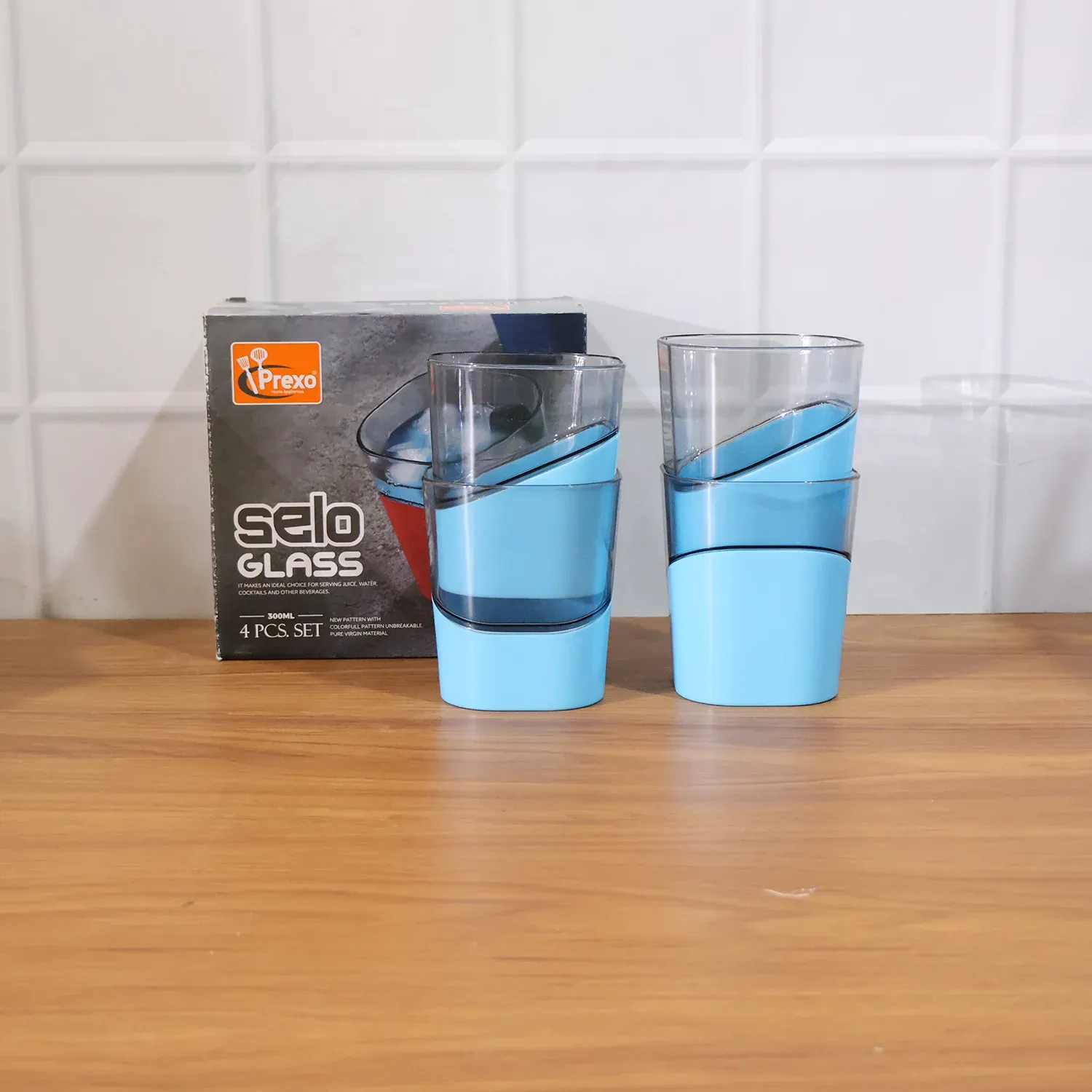 Prexo Stylish Grip Base Plastic Selo Glass (4 Pc, Set 300 ML Each) - Detailed Feature View 9