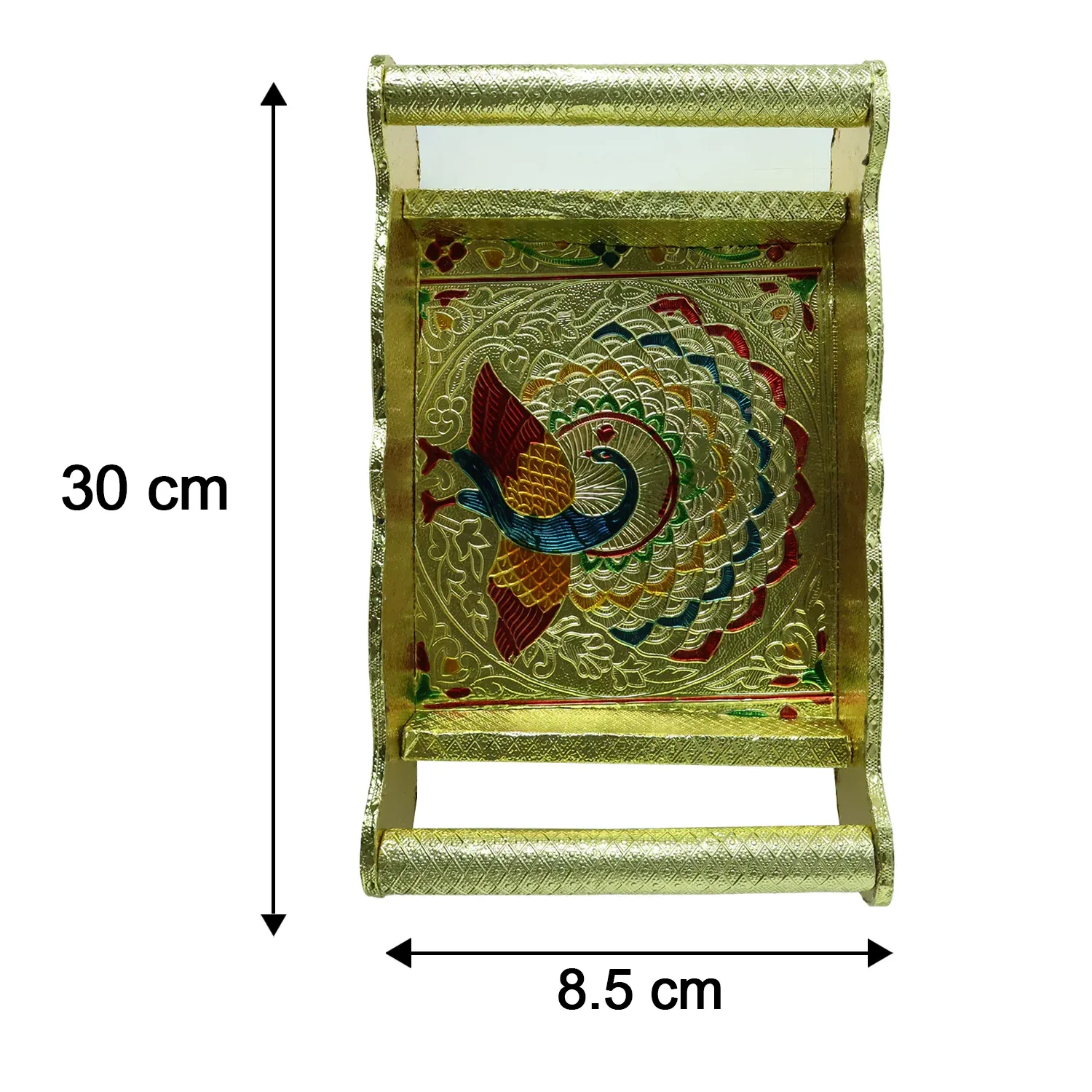 Peacock Minakari Glass & Handicraft Serving Tray Set - 6pcs - Detailed Feature View 5
