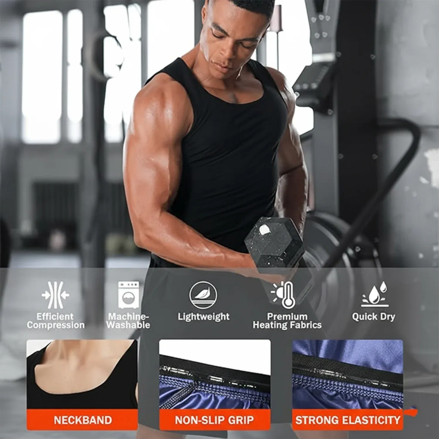 Men’s Sweat Shaper Tank Top – Slim Fit Neoprene for Posture & Sweat - Detailed Feature View 3