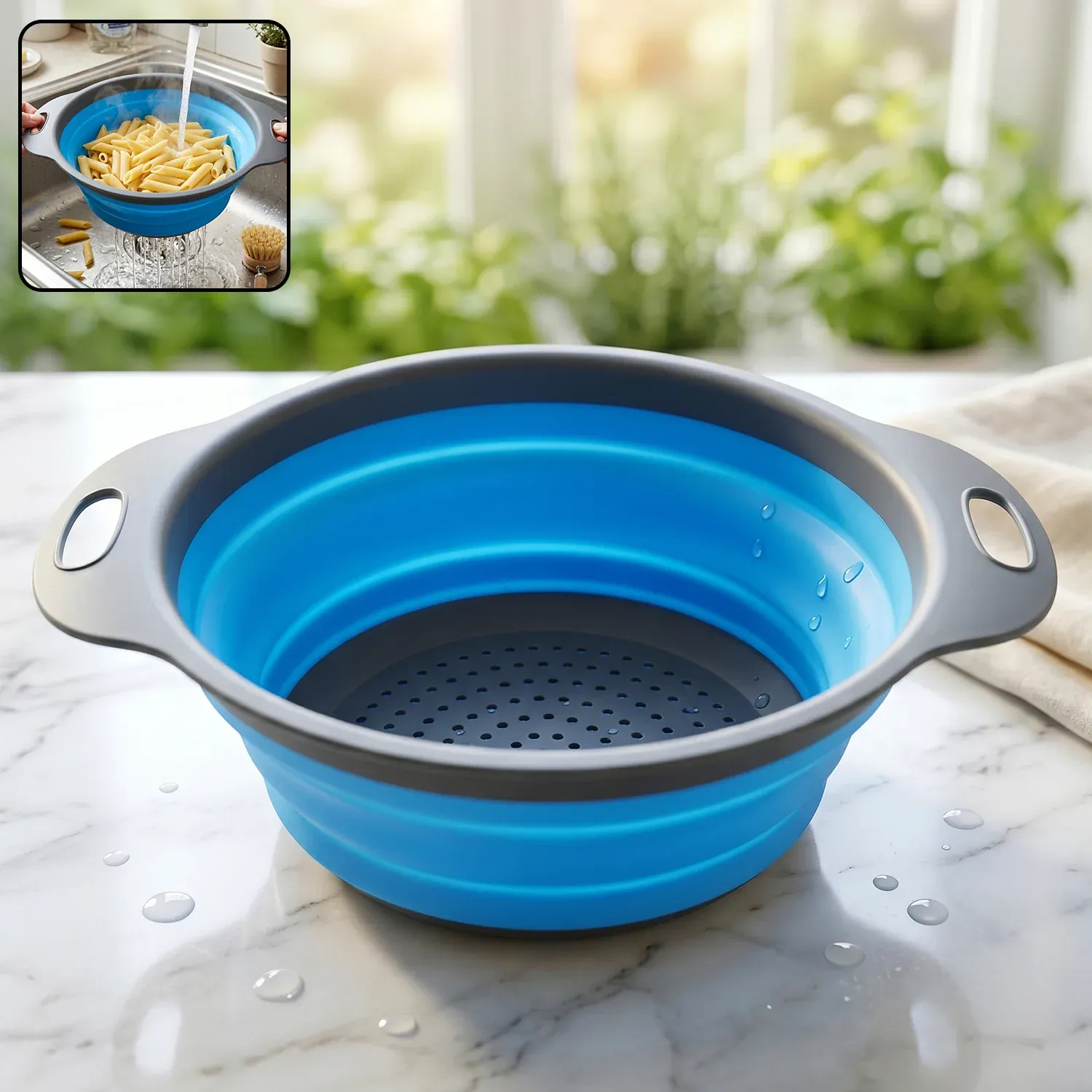 Premium Foldable Silicone Strainer – Space-Saving Kitchen Drainer with Handles - Buy Online at Alikart