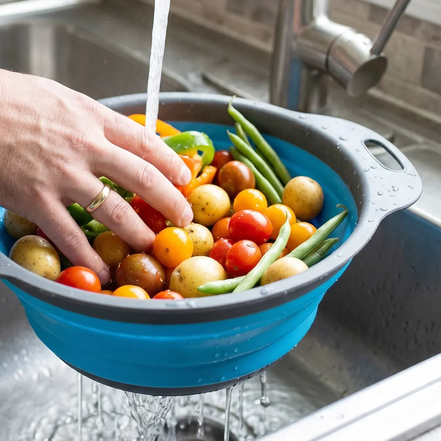 Foldable Silicone Strainer – Space-Saving Kitchen Drainer with Handles - Detailed Feature View 3