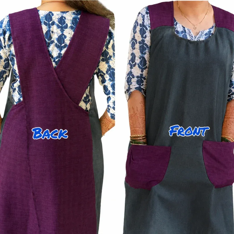 Slip-On Kitchen Apron | Lightweight & Comfortable Cotton Cooking Apron (Random Color-Pack of 1) - Detailed Feature View 1