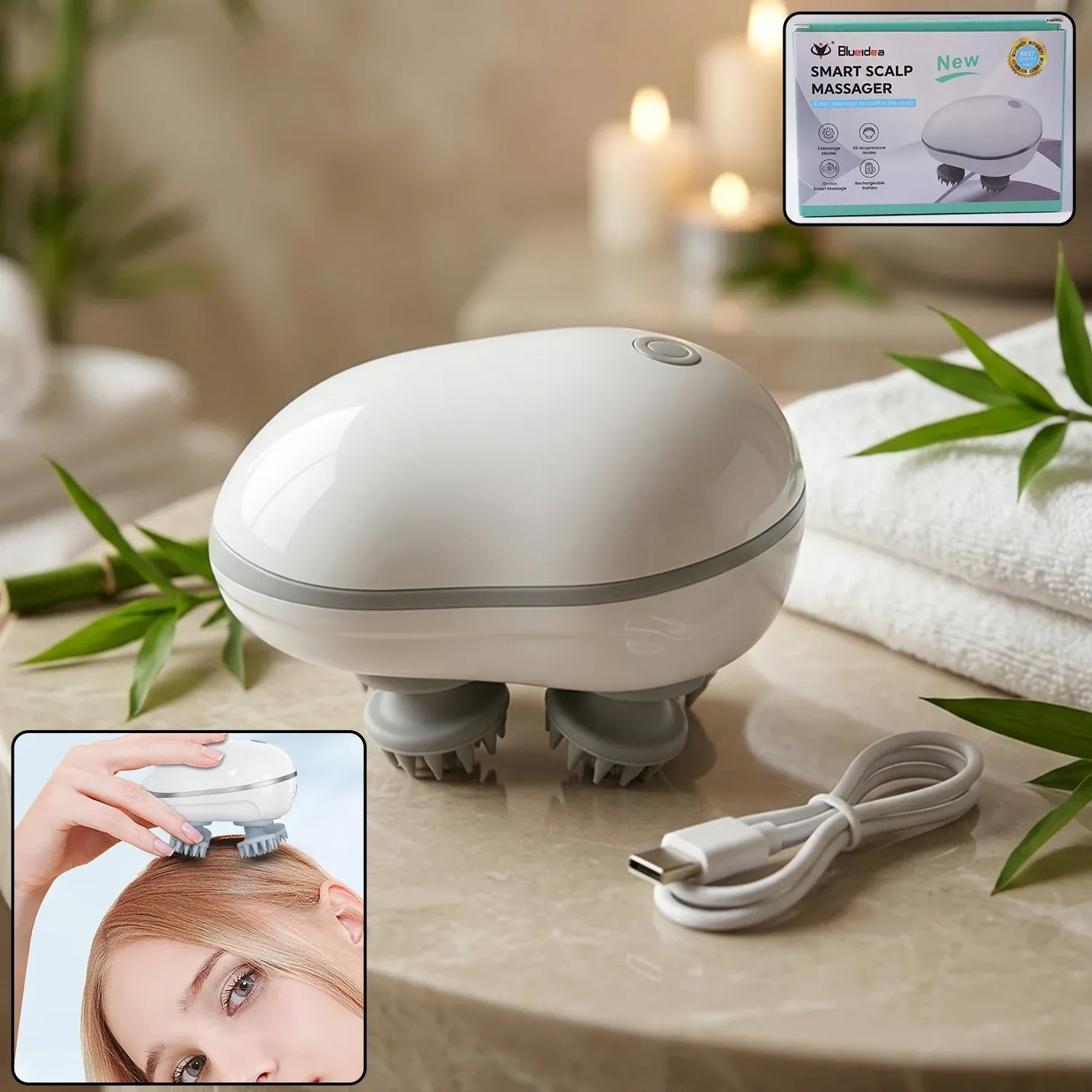 Premium Electric Scalp Massager – Portable USB Rechargeable with 4 Heads - Buy Online at Alikart