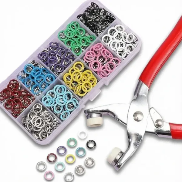 Snap Button Press Kit with Fastener Pliers | 100 Pieces Prong Ring Snap Buttons Set with Installation Tool (Random Colors)