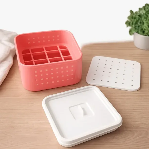 Square Paneer Maker Press Mould | 3-Piece Paneer & Tofu Making Kit with Perforated Container, Pressing Lid & Drain Base (Random Color – Pack