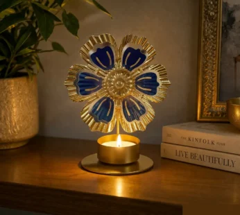 Metal Flower Tealight Candle Holder Decorative Table Showpiece