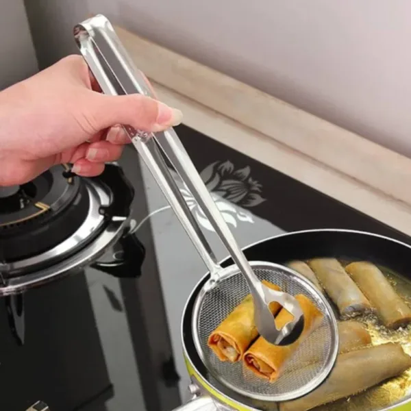 Stainless Steel Oil Frying Filter Tong – Kitchen Frying Tool for Draining & Serving Oil, Heat-Resistant Cooking Tong (Pack of 1)