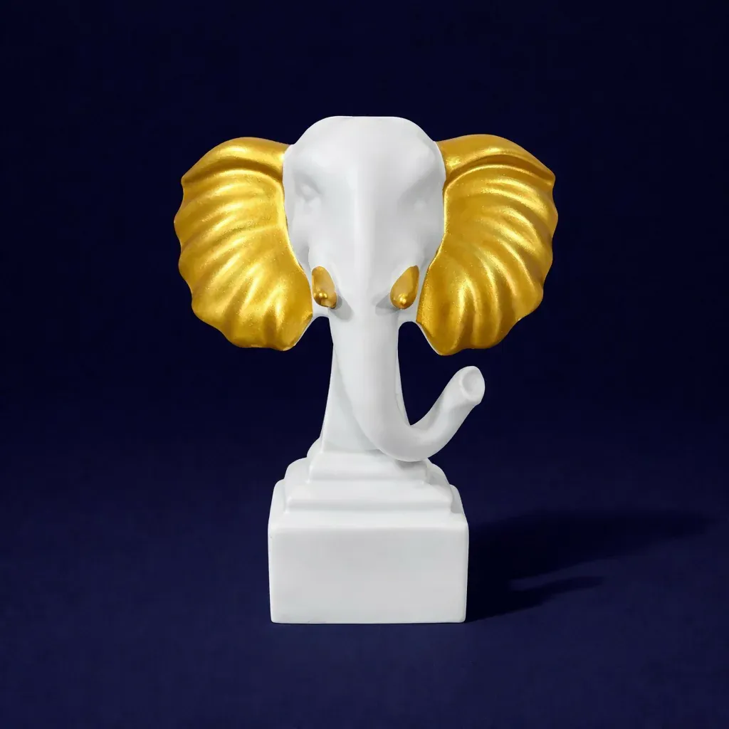 White Gold Elephant Showpiece Decorative Home Statue - Detailed Feature View 2