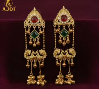 Royal Kashmiri Peacock Jhumka Earrings with Red & Green Stone