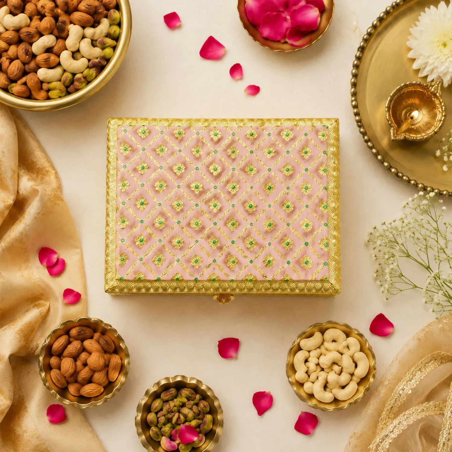 Handicraft Meenakari Pink Dry Fruit Box – Traditional Decorative Gift - Detailed Feature View 1