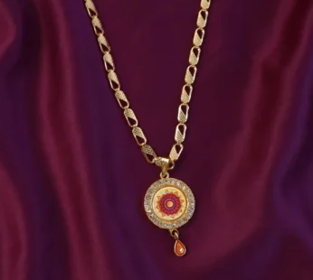 Gold Pendant Necklace with Mandala Design & Stone Detailing