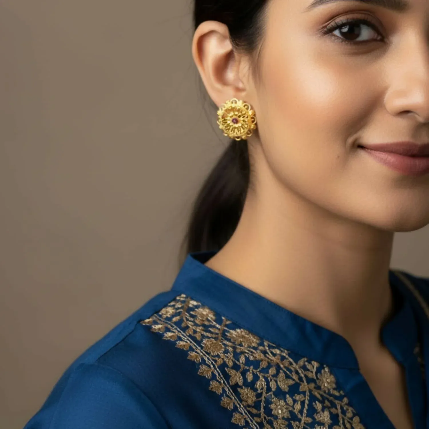 Party Wear Golden Jhumki | Elegant Ethnic Earrings for Girls - Detailed Feature View 1