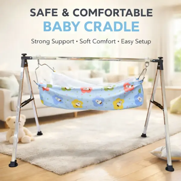 ComfortNest Baby Hammock Cradle with Foldable Stainless Steel Stand – 5 kg