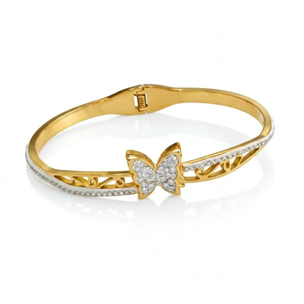 Eternal Bloom Gold-Tone Botanical Kada Bracelet for Women & Girls - Detailed Feature View 2