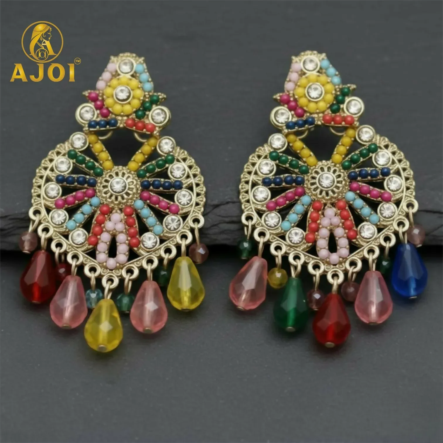 Premium Handcrafted Multicolor Teardrop Hanging Earrings - Detailed Feature View 2